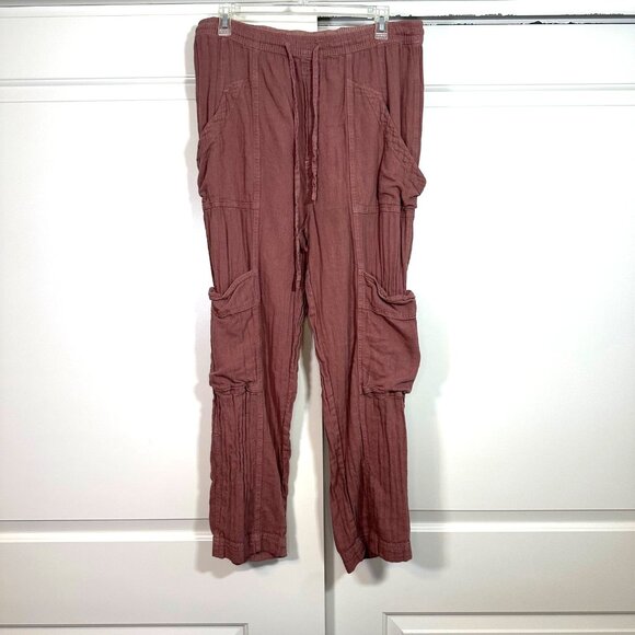 Free People Feelin Good Utility Linen & Cotton Blend Pants in Mauve - Medium - Picture 4 of 12